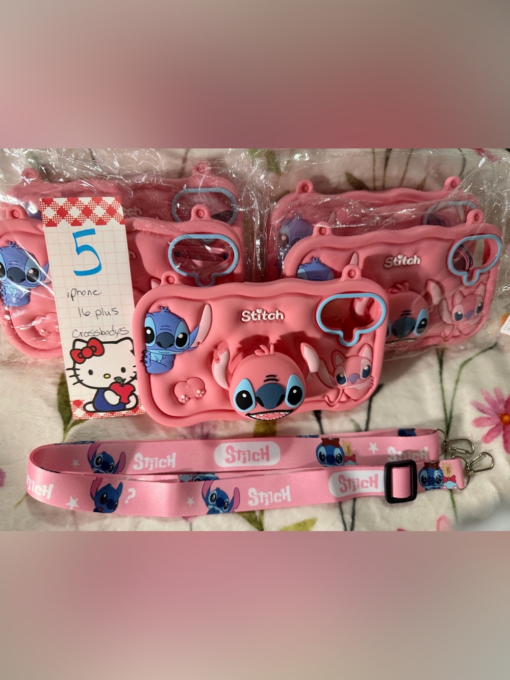 5 ‼️ Pink Stitch Silicone Crossbody Pop-socket with Lanyard